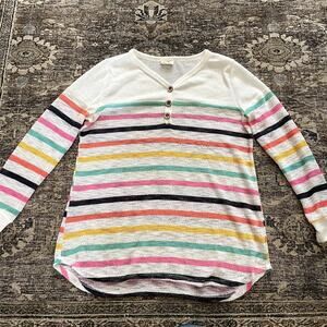 Bibi Striped Long Sleeve Henley White Striped Color Women's Size S